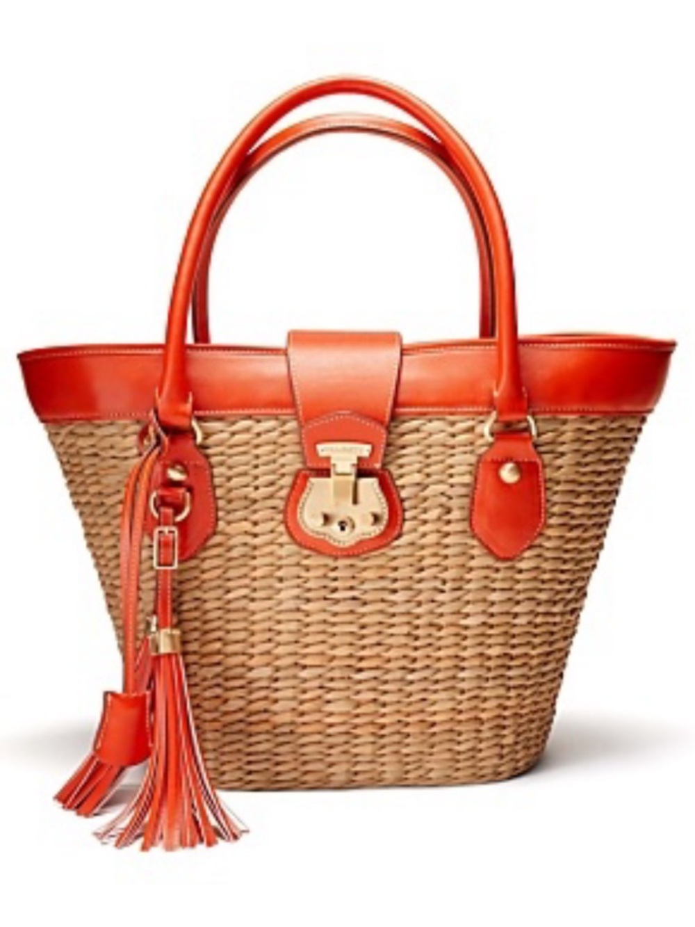 Talbots HARD TO FIND! Woven Tote with Orange Leather Trim and gold hardware